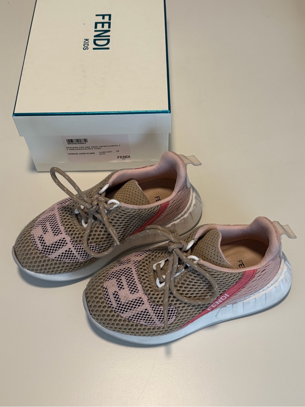 Fendi Taupe and Pink Mesh Logo Runner Sneakers